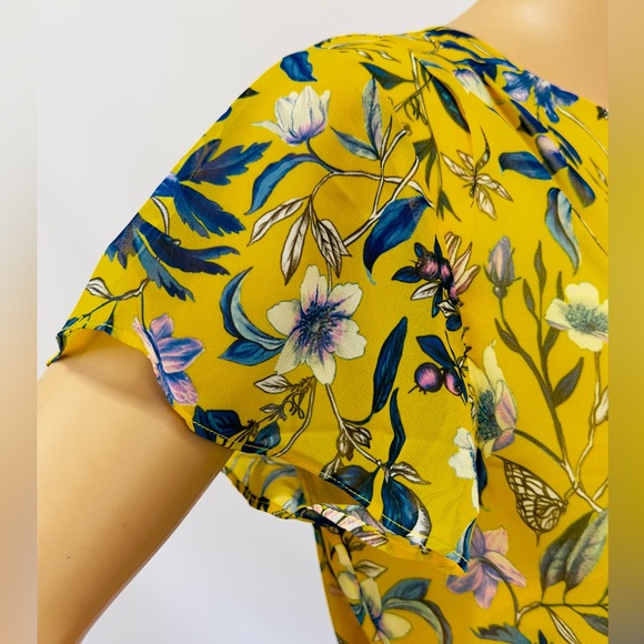 Sam Edelman Bright Yellow Floral Wrap Waist Knee Length Fully Lined Dres… - Picture 8 of 13